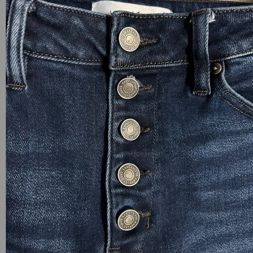 KanCan Dark Washed BUTTON FLY Boot Cut Raw‎ Hem Jeans Size 9/28